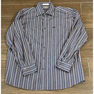 Faconnable Mens XL Long Sleeve Button Down Shirt Striped Blue Red 100% Cotton